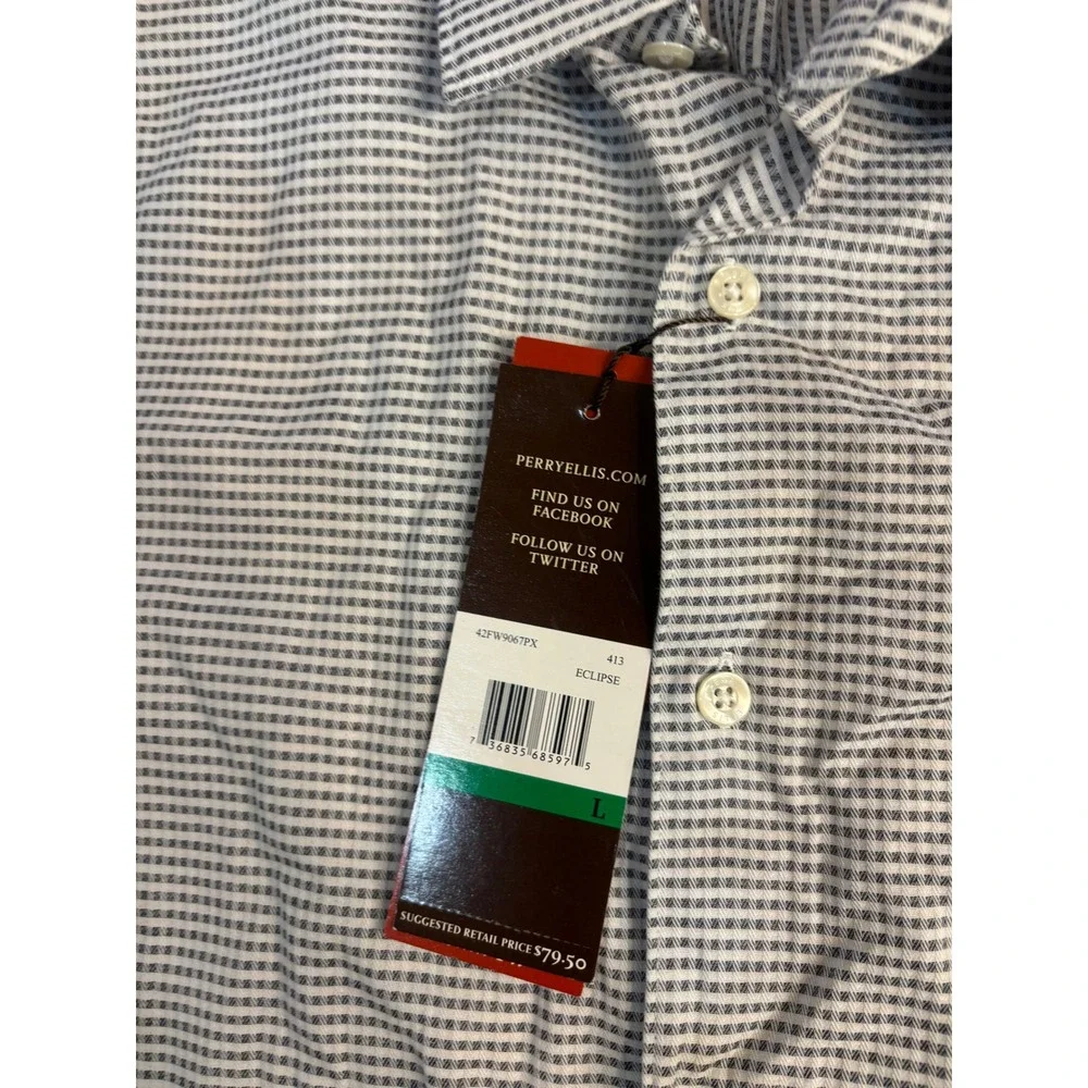 (2 BUNDLE) NWT Perry Ellis & JB Holt Button Down Shirt Blue Grey Slim Athletic L
